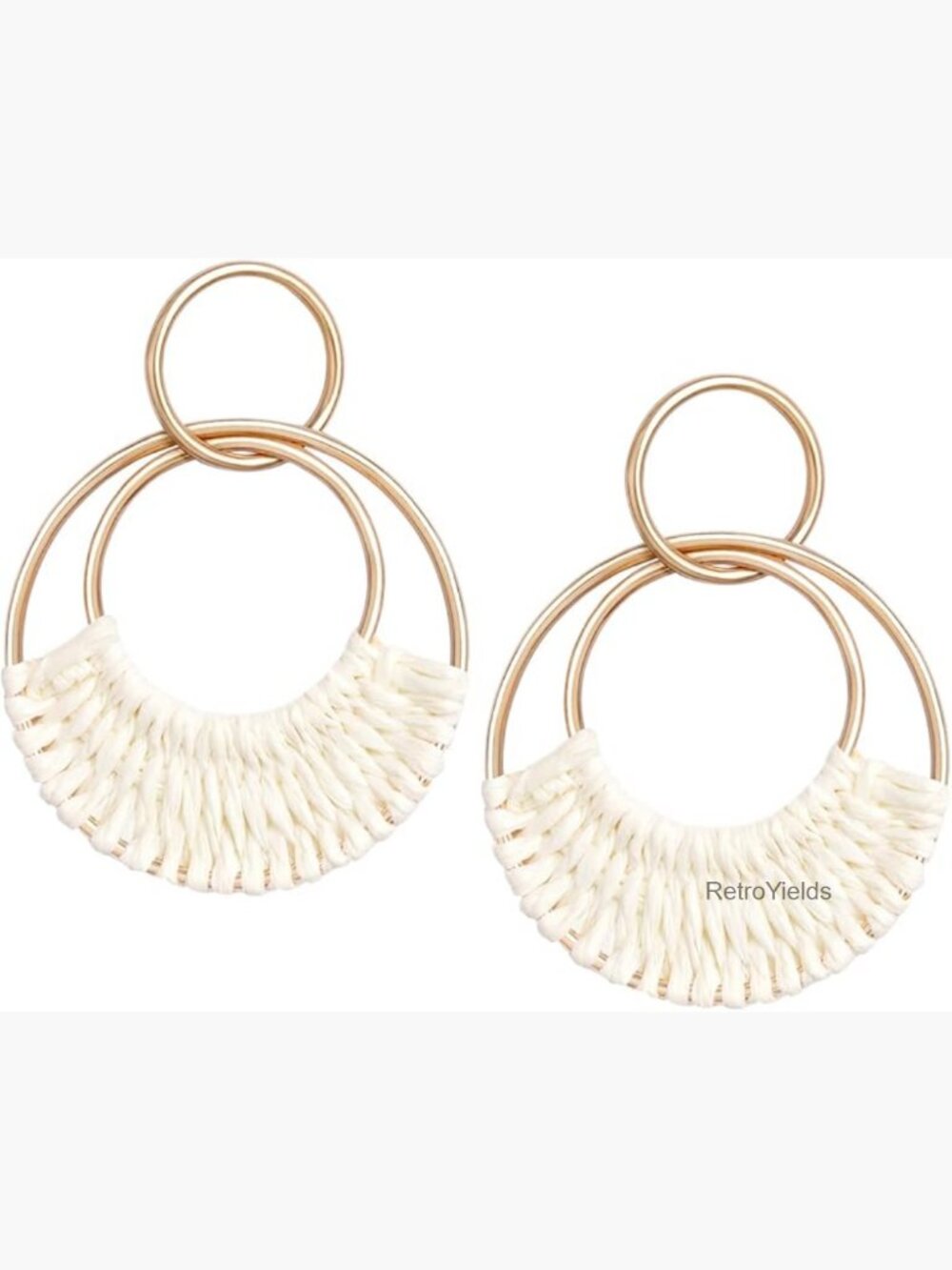 Handmade Raffia Hoop Drop Dangle Earrings Boho Summer Beach Jewelry Women - Picture 1 of 7